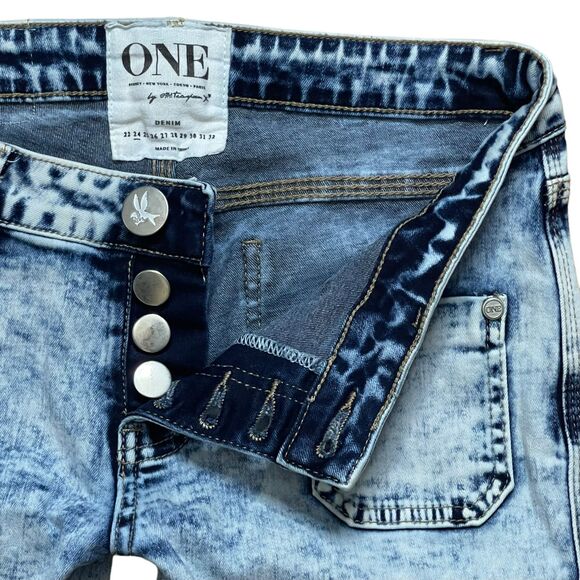 One by One Teaspoon Super Dupers Stretch Jeans Sz 24 Low Rise Frayed Button Fly - Picture 7 of 9